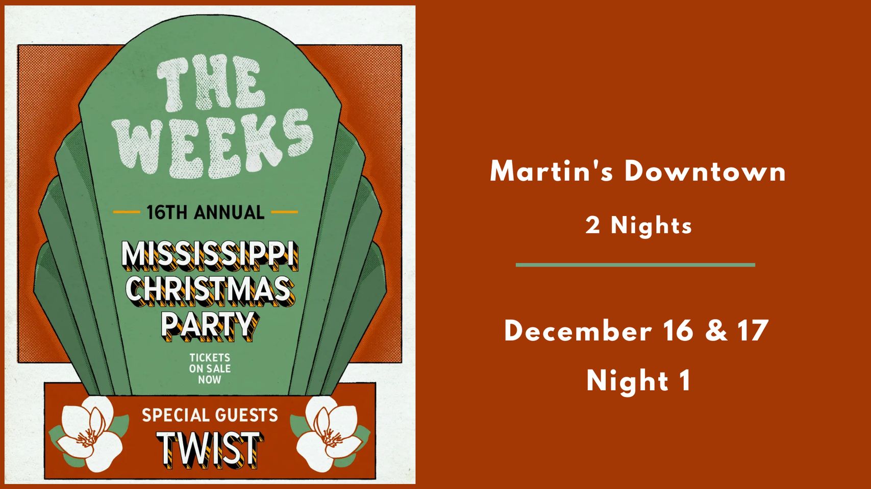 Night 1: The Weeks 16th Annual Mississippi Christmas Party with Guests Twist at Martin’s Downtown