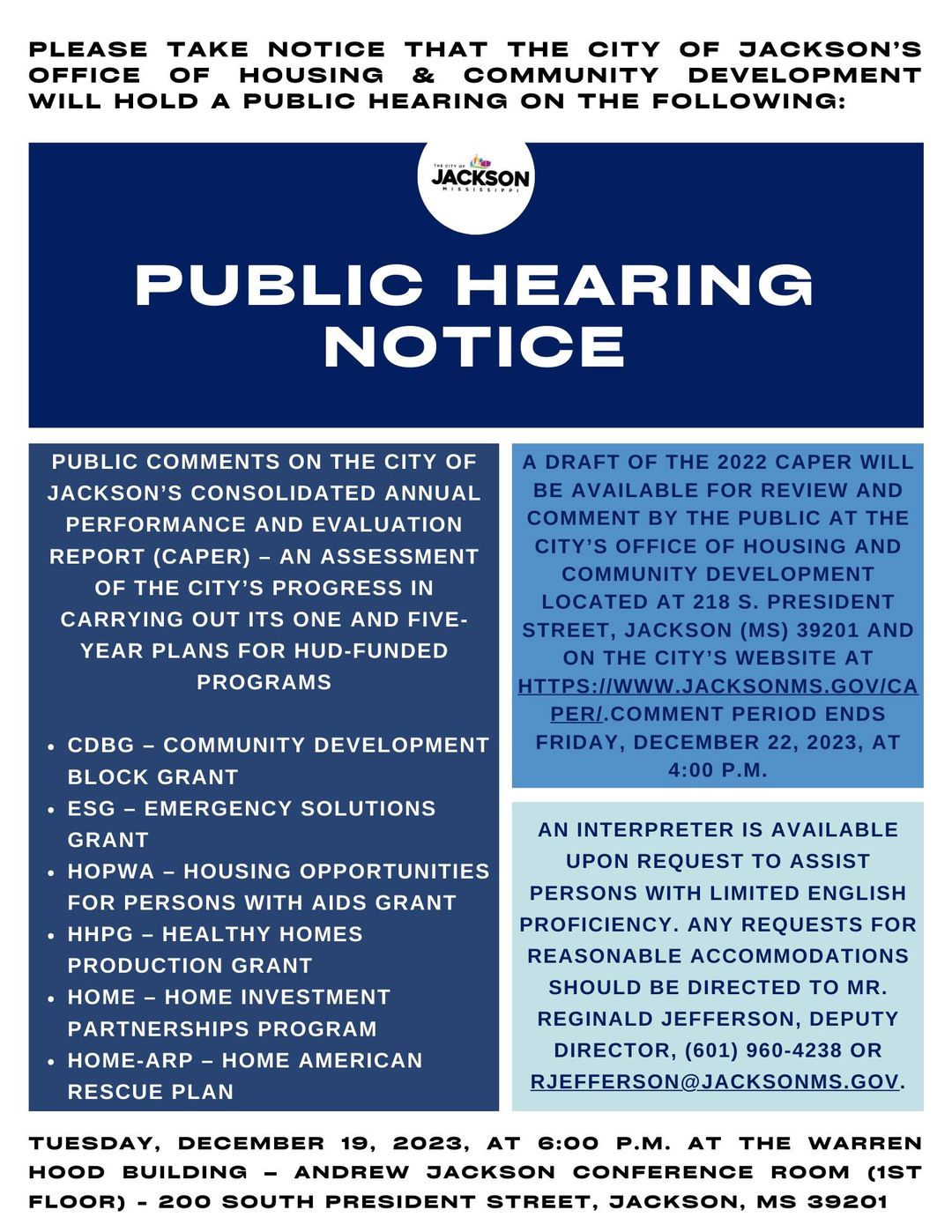 City of Jackson’s Office of Housing & Community Development Public Hearing